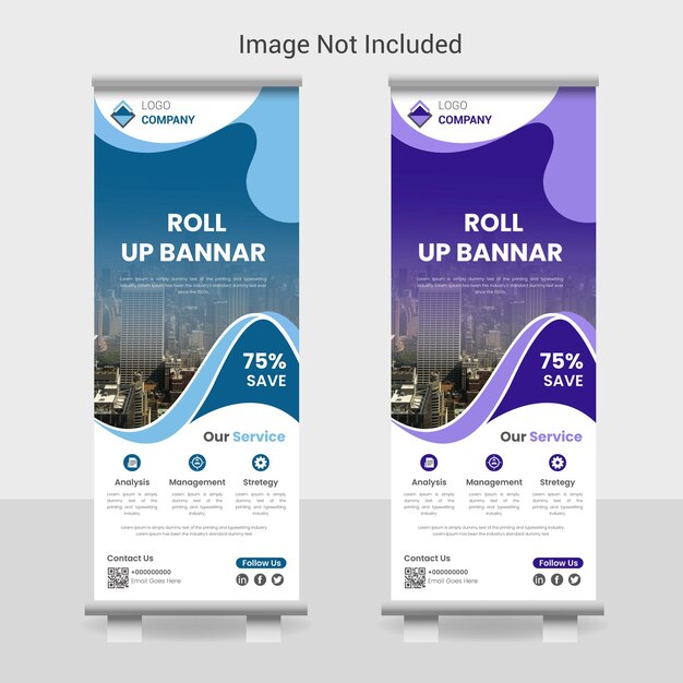 Agencia de negocios creativa enrolla una plantilla de banner para el diseño de stands para mostrar publicidad