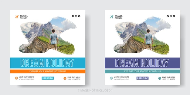 Vector agencia de viajes redes sociales y diseño de publicación de instagram de banner web