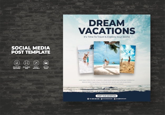 Vector agencia de viajes y turismo diseño de publicación en instagram o plantilla de publicación en redes sociales