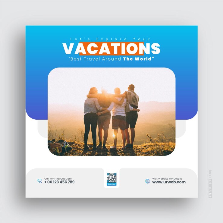 Vector agencia de viajes y turismo publicación en instagram o plantilla de publicación en redes sociales.