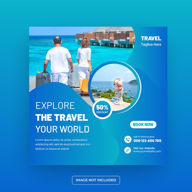 Agencia de viajes y turismo Publicación de redes sociales o publicación de Instagram Diseño de plantilla de banner web