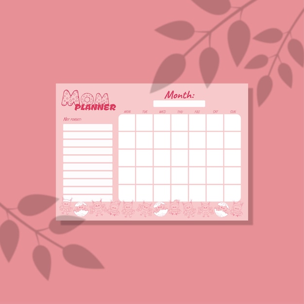 Agenda mamá rosa para un mes A4