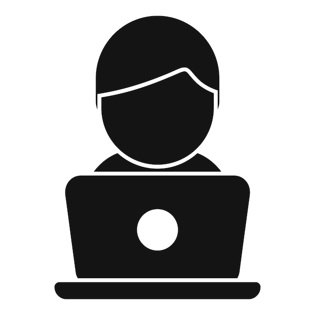El agente del centro de llamadas portátil ayuda a apoyar el icono de vector simple Trabaja en línea