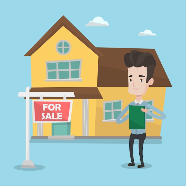 Agente inmobiliario firma contrato.