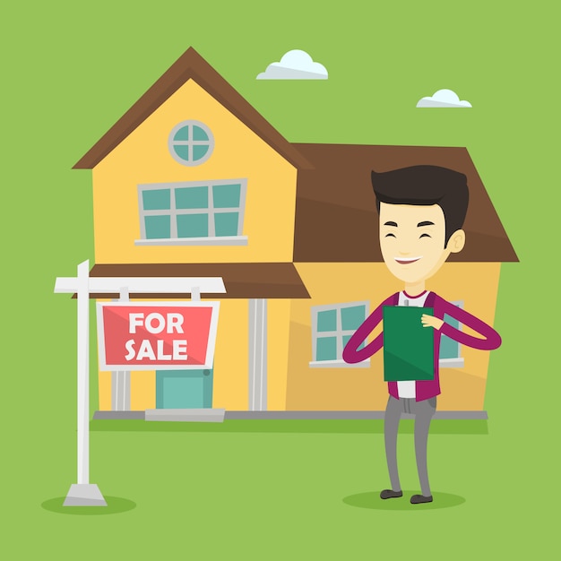 Agente inmobiliario firma contrato.