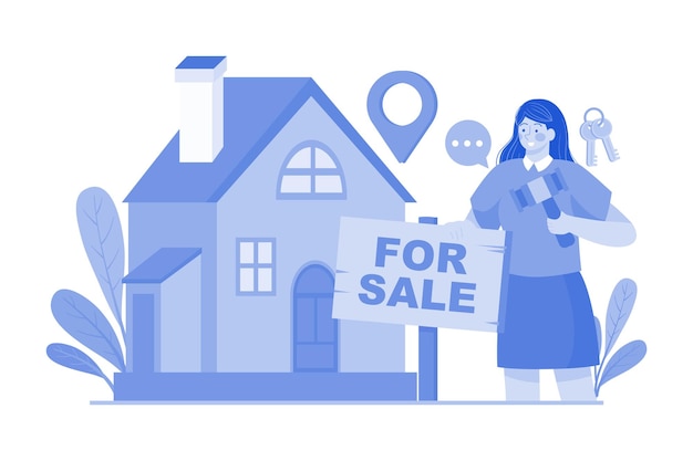 Agente inmobiliario pone cartel de venta