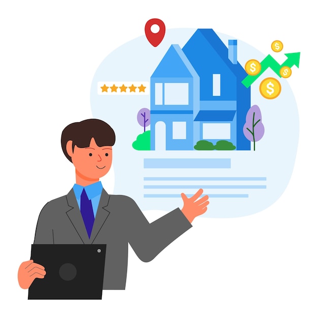 Agente inmobiliario que se presenta a los clientes