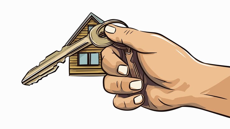 Vector agente inmobiliario que tiene las llaves de la casa ilustración vectorial de dibujos animados