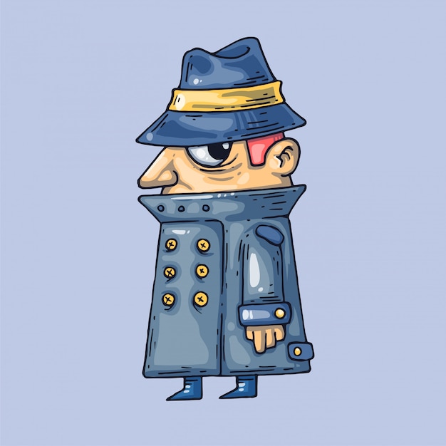 Vector agente secreto en un abrigo. ilustración creativa arte de dibujos animados para web e impresión.