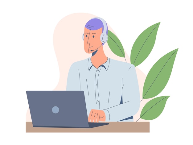 Agente de servicio al cliente con auriculares hablando con el cliente soporte al cliente en línea y helpdesk