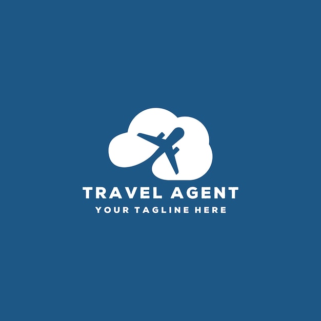 Agente de viajes creativo o diseño de logotipo de avión y nube