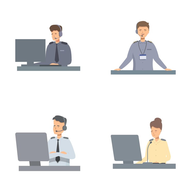 Vector agentes profesionales de asistencia al cliente en el trabajo