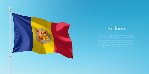 Agitando la bandera de Andorra contra el cielo azul claro Copyspace