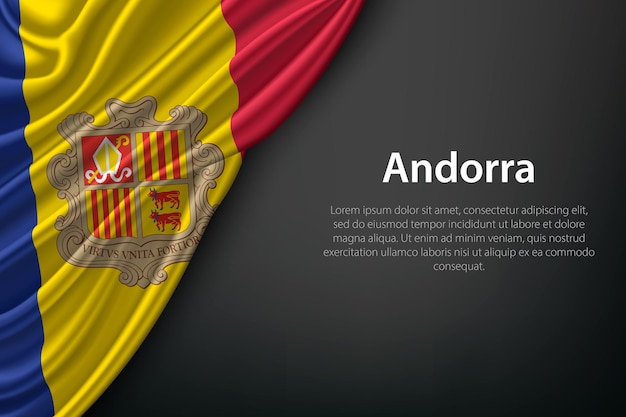 Agitando la bandera de Andorra en un fondo oscuro