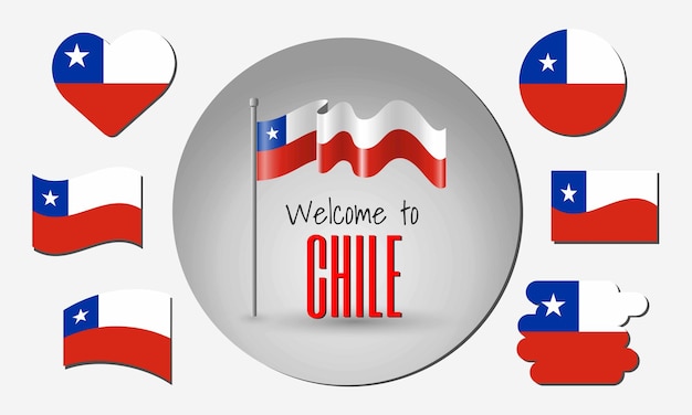 Agitando la bandera de Chile en vector con la inscripción Bienvenido a Chile