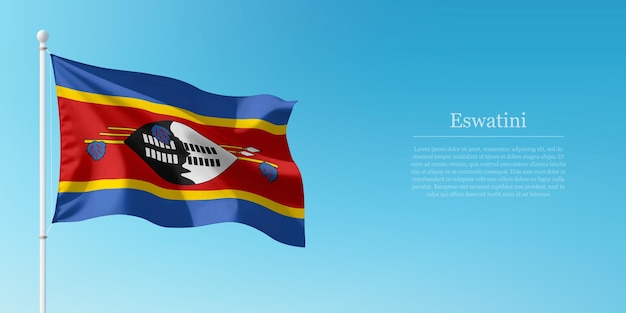 Agitando la bandera de Eswatini contra el cielo azul claro Copyspace