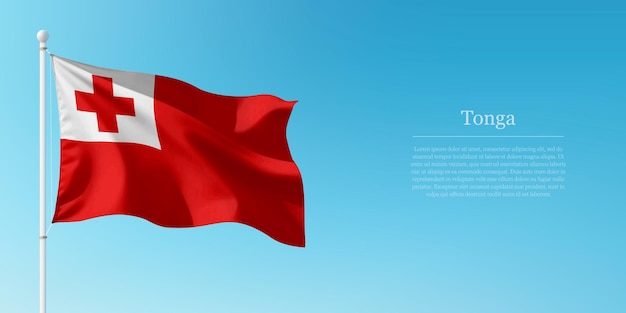 Agitando la bandera de Tonga contra el cielo azul claro Copyspace