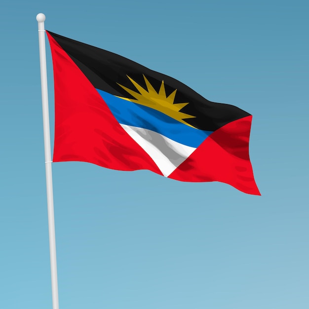 Agitar la bandera de Antigua y Barbuda en el mástil de la bandera plantilla para el día de la independencia