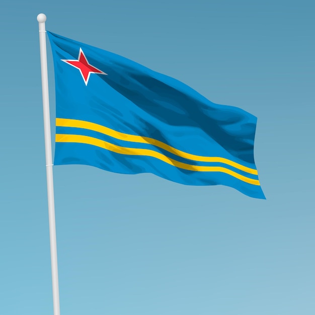 Agitar la bandera de Aruba en el mástil de la bandera plantilla para el día de la independencia