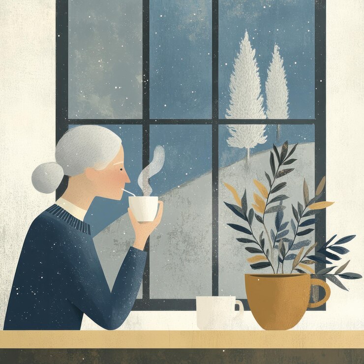 Un agradable día de invierno con una bebida caliente