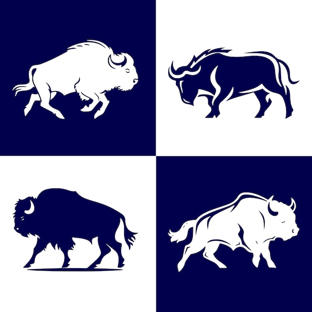Agresivo Bull Logo Icon Set Diseño vectorial premium Ilustración de logotipo de Bull azul y blanco en el fondo