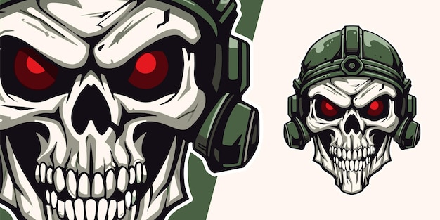 Agresivo logotipo de calavera militar mascota gráfico vectorial dinámico para equipos competitivos