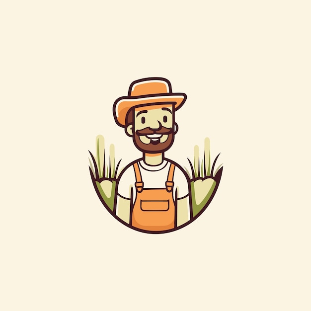 Agricultor con barba en una ilustración vectorial de sombrero y delantal