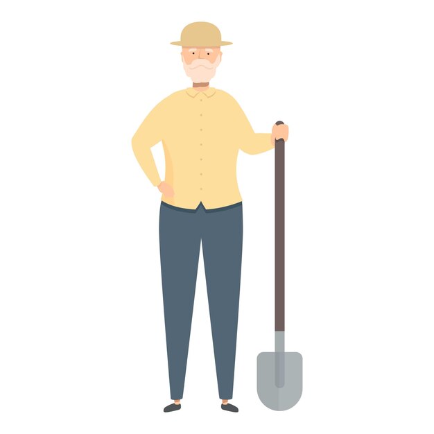 Agricultor de edad avanzada con una pala posando una ilustración de longitud completa
