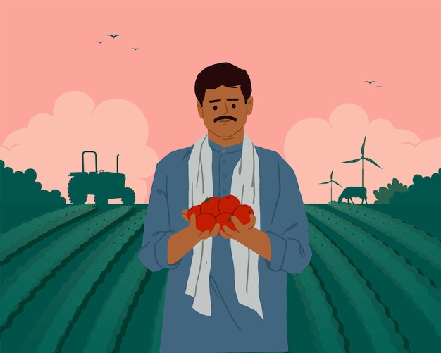 Agricultor indio con equipos agrícolas silueta antecedentes agrícolas Día de los agricultores Kisan Diwas