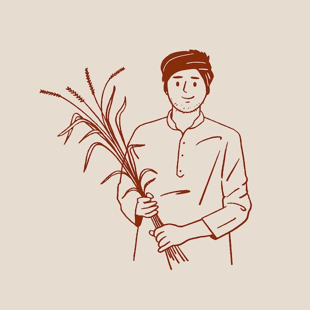 Agricultor indio trabajando en la granja boceto ilustración vectorial dibujada a mano Día de los agricultores Kisan Diwas
