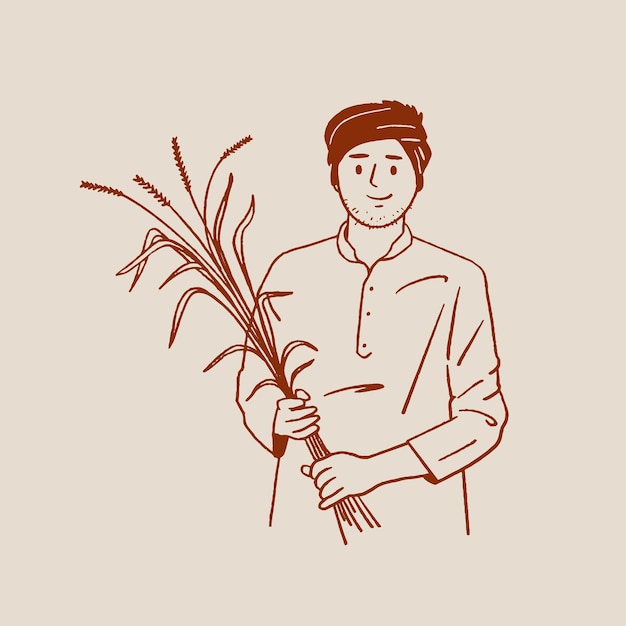 Agricultor indio trabajando en la granja boceto ilustración vectorial dibujada a mano día de los agricultores kisan diwas