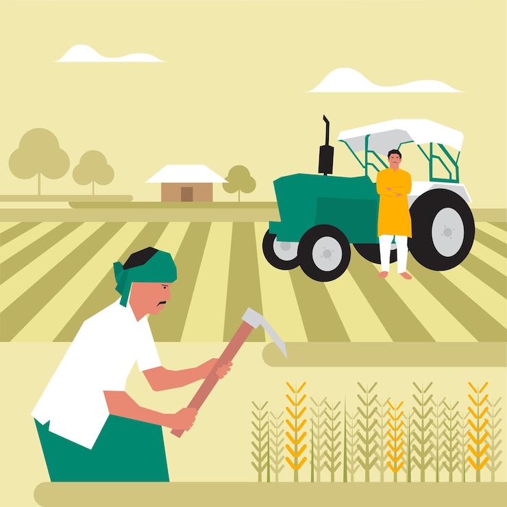 Vector agricultor indio en el vector plano de la granja