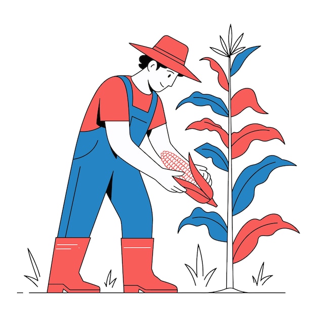 Agricultor minimalista cosechando maíz con Amor Texto