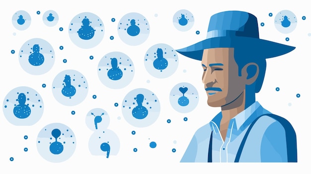 Agricultor trabajando en la composición de elementos circulares de varios tamaños