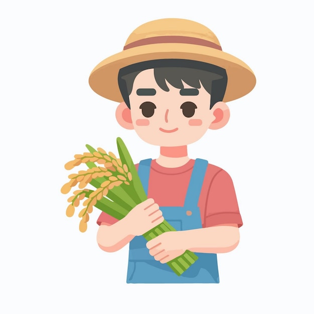 agricultor vector hombre que lleva la cosecha de arroz
