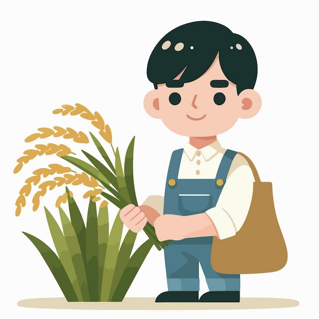 agricultor vector hombre que lleva la cosecha de arroz