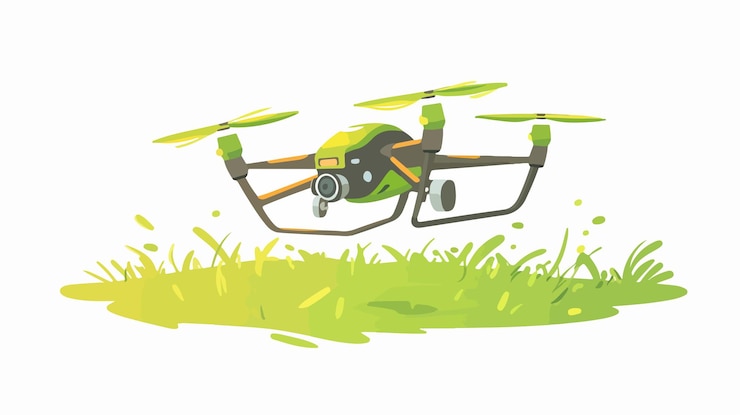 Vector agricultura drones que vuelan sobre las plantaciones de estudio de campos verdes