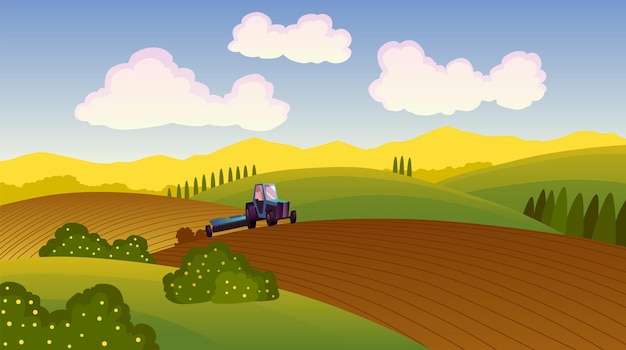 Agricultura inteligente. trabajo del tractor en el campo. ilustración de vector de tecnología de agricultores digitales de innovación agrícola.