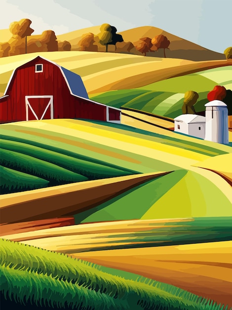 Vector agricultura naturaleza y agricultura cosecha árboles de campo y ilustración vectorial de cartel vertical en blanco