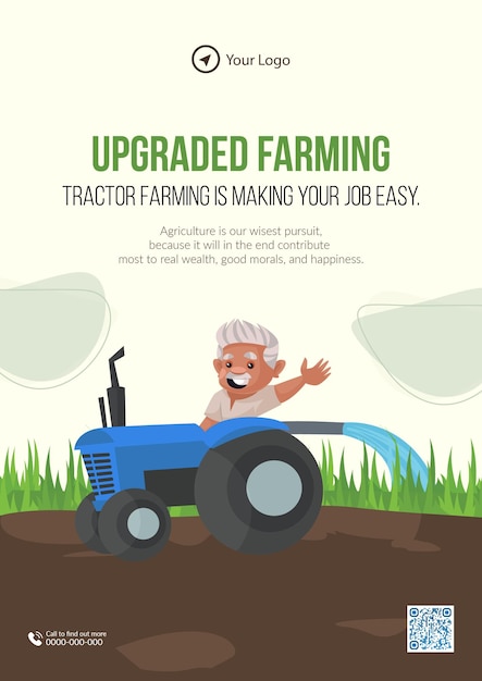 La agricultura de tractores hace que su trabajo sea fácil diseño de volante de estilo de dibujos animados