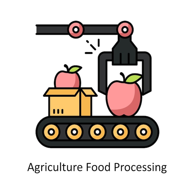 Agricultura Vector de procesamiento de alimentos Ilustración de estilo de icono de contorno lleno Símbolo en fondo blanco