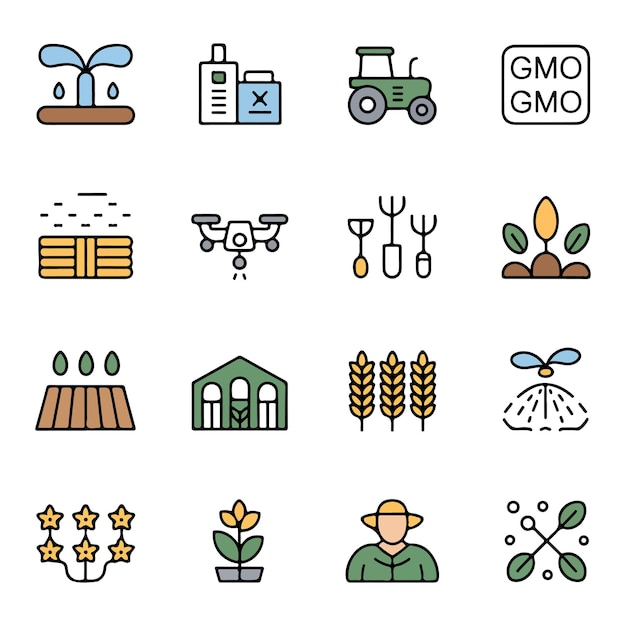 Agricultural Icons Farming Irrigation and Cultivation
