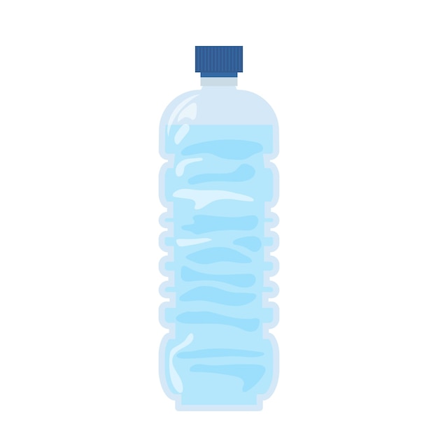 Agua en botella de plástico de diseño plano Contenedor de bebida completo con tapa Ilustración vectorial aislada
