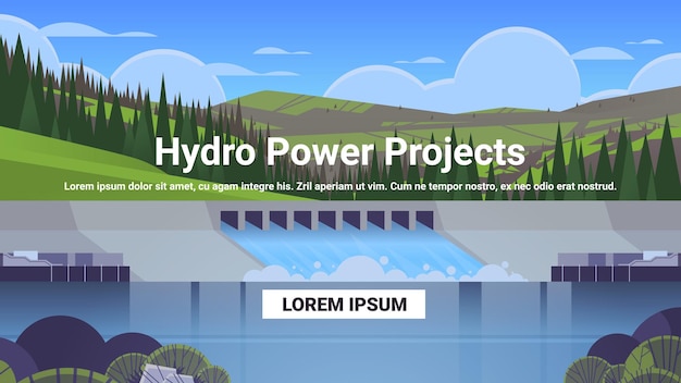 El agua de la central hidroeléctrica se derrama sobre la parte superior de la represa concepto de fuentes de energía renovables industriales de energía hidroeléctrica