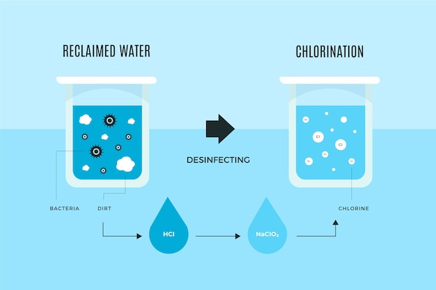 Vector agua cruda desinfectada con cloro