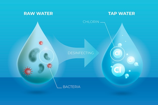 Vector agua cruda desinfectada con fondo de cloro