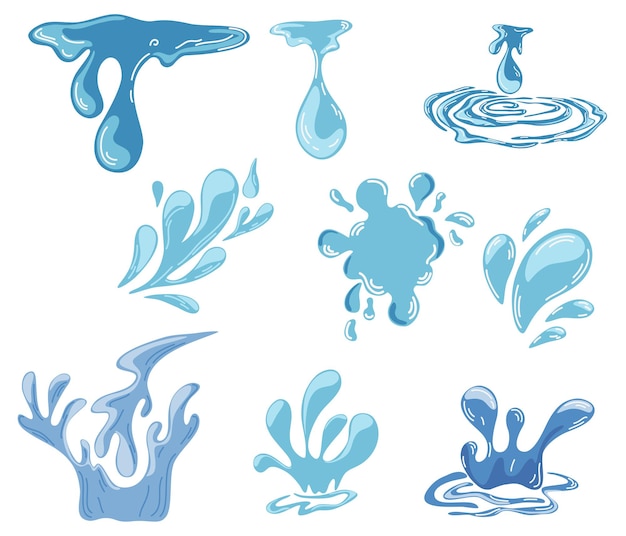 Agua Diferentes iconos de gotas de agua de gotas que fluyen olas lágrimas splashesVector
