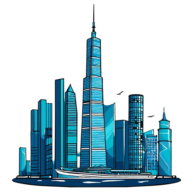 Vector agua famosa arquitectura finanzas torre de shanghai ilustración vectorial