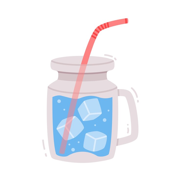 Vector agua en frasco reutilizable con cubos de hielo y h2o líquido puro vertido dentro ilustración vectorial