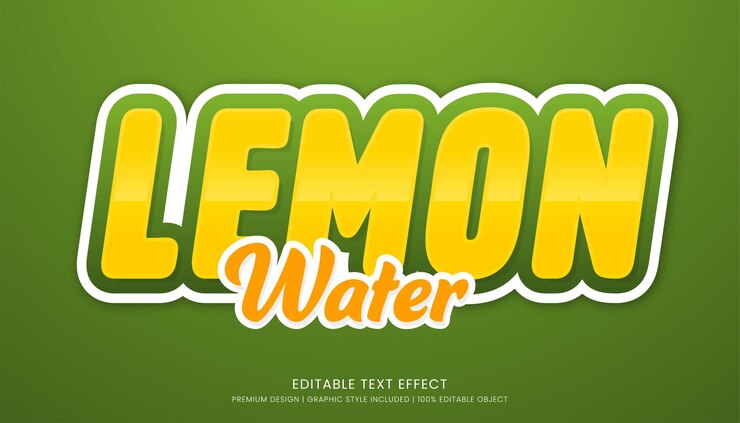 Vector agua de limón editable plantilla de efecto de texto 3d tipografía en negrita y estilo abstracto logotipo de bebidas